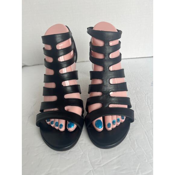 STUART WEITZMAN OUTBOUND BLACK LEATHER GLADIATOR STRAPPY HEEL SANDAL SZ 8M - Picture 4 of 12